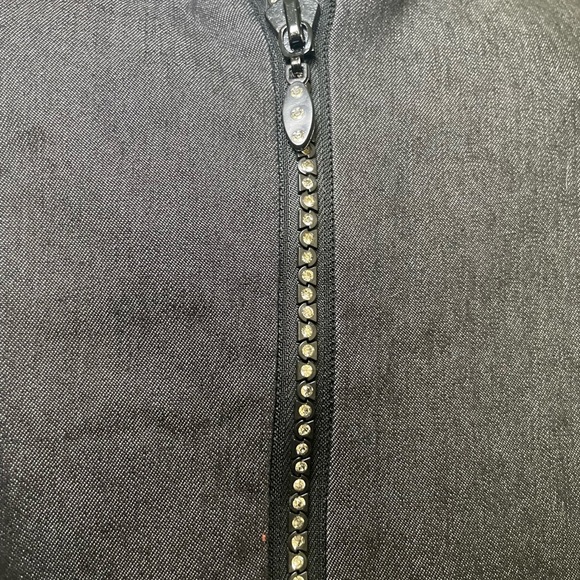 Devine Denim NY Womans Charcoal Gray Swirl Jacket Size 16W Rhinestone Zip Plus - Picture 3 of 9